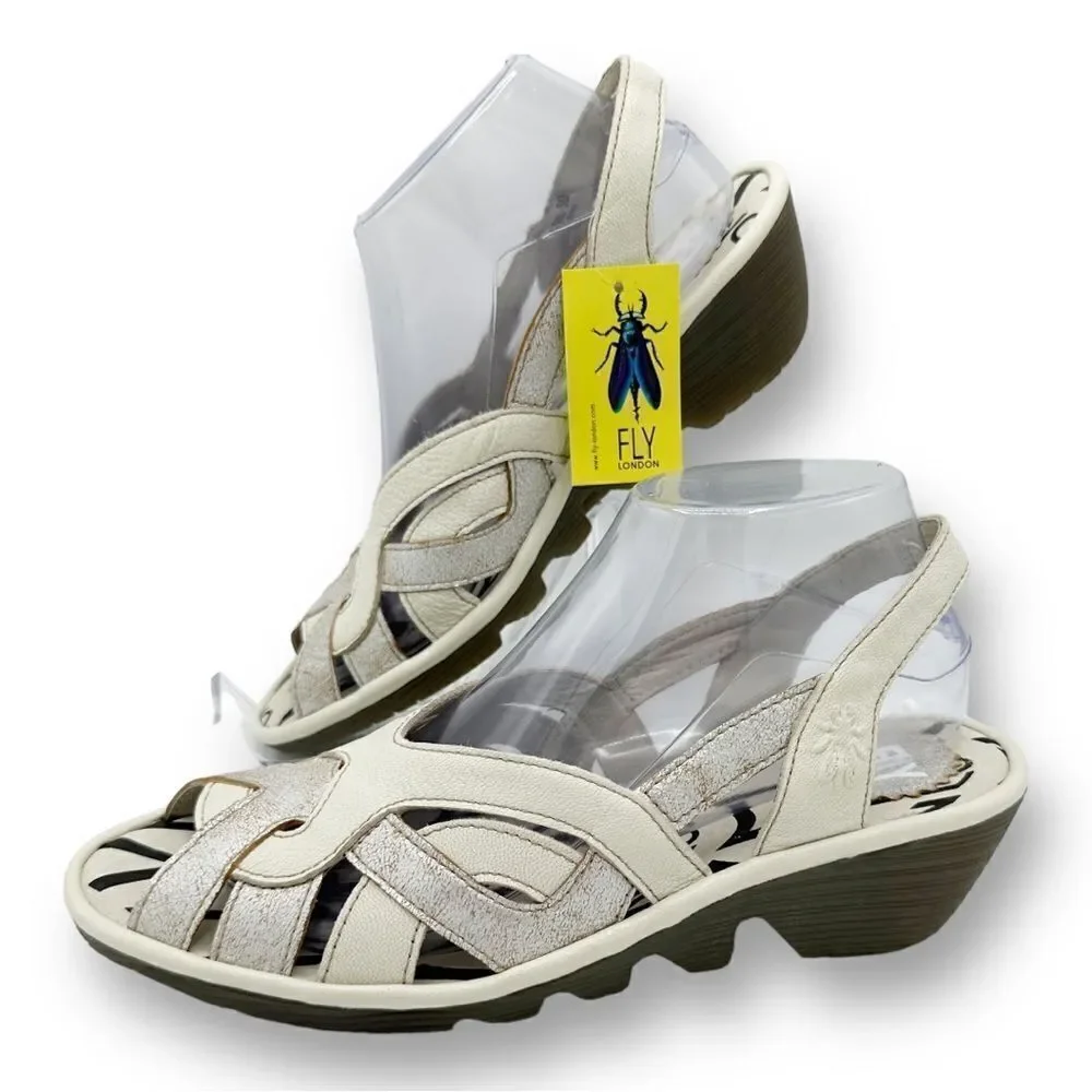 FLY London  Pearl/Off-White Cool/Mousse 39 (US Women's 8.5) Wedge Comfort Sandal